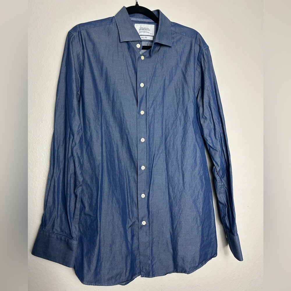 Charles Tyrwhitt Mens Slim Fit Blue Cotton Chambray Dress Shirt 16.5 36